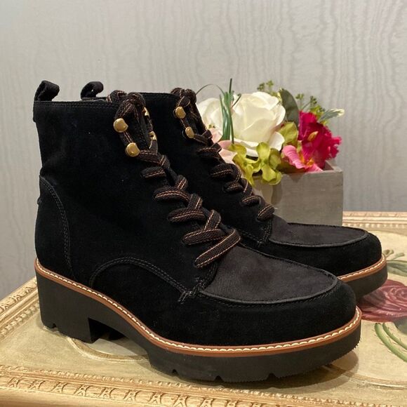 Naturalizer Dara Suede Canvas Lug Sole Ankle Combat Boots Black Sz 9W - Picture 14 of 14